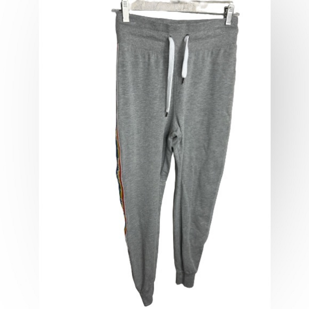 Jane Fonda Gray‎ Rainbow Stripe Jogger Sweatpants